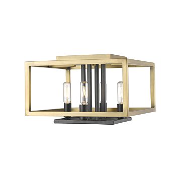 Z-Lite Quadra 4-Light Flush Mount Ceiling Light In Olde Brass With Bronze