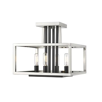Z-Lite Quadra 4-Light Semi Flush Mount Ceiling Light In Brushed Nickel With Black