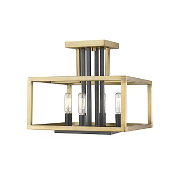 Z-Lite Quadra 4-Light Semi Flush Mount Ceiling Light In Olde Brass With Bronze