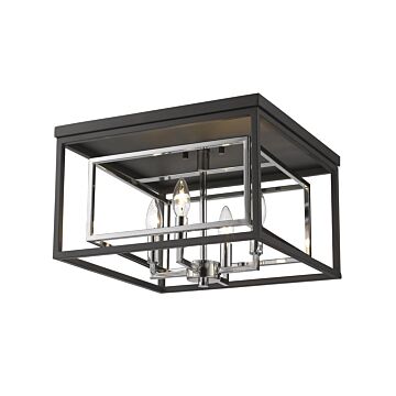 Z-Lite Euclid 4-Light Flush Mount Ceiling Light In Chrome With Matte Black