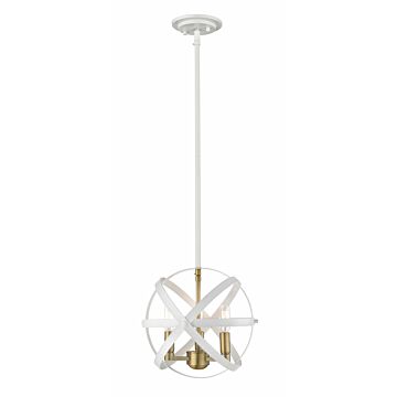Z-Lite Cavallo 3-Light Pendant Light In Hammered White With Olde Brass
