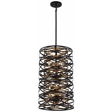 Vortic Flow Six Light Pendant in Dark Bronze WMosaic Gold Inte by MinkaLavery