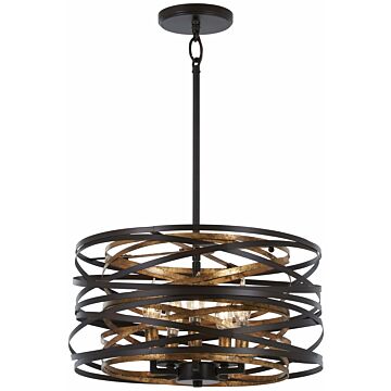 Vortic Flow Five Light Pendant (Convertible To Semiflush) in Dark Bronze WMosaic Gold Inte by MinkaLavery