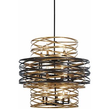 Vortic Flow 18 Light Chandelier in Dark Bronze WMosaic Gold Inte by MinkaLavery