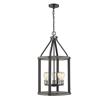 Z-Lite Kirkland 5-Light Pendant Light In Ashen Barnboard