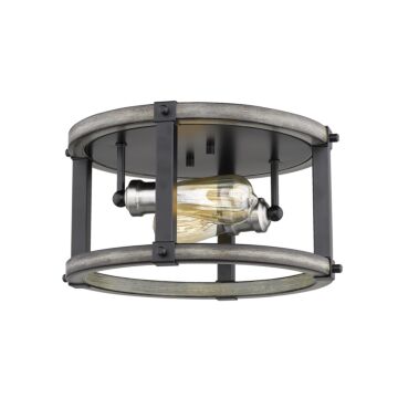 Z-Lite Kirkland 2-Light Flush Mount Ceiling Light In Ashen Barnboard