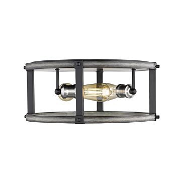 Z-Lite Kirkland 3-Light Flush Mount Ceiling Light In Ashen Barnboard