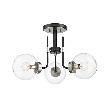 Z-Lite Parsons 3-Light Semi Flush Mount Ceiling Light In Matte Black With Brushed Nickel