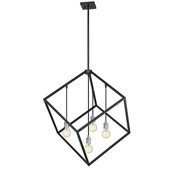 Z-Lite Vertical 4-Light Pendant Light In Matte Black With Brushed Nickel