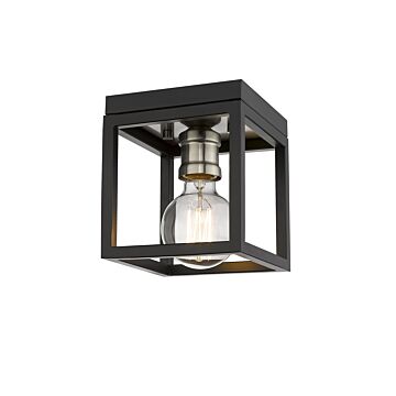 Z-Lite Kube 1-Light Flush Mount Ceiling Light In Matte Black With Brushed Nickel