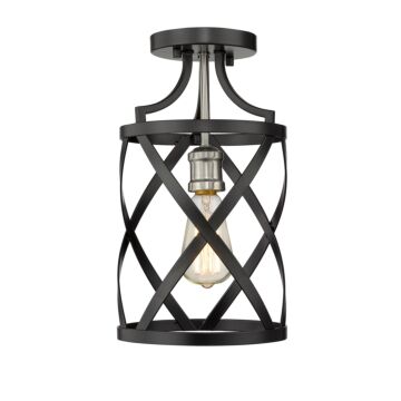 Z-Lite Malcalester 1-Light Flush Mount Ceiling Light In Matte Black With Brushed Nickel