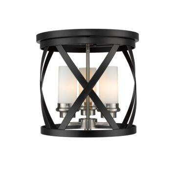 Z-Lite Malcalester 3-Light Flush Mount Ceiling Light In Matte Black With Brushed Nickel