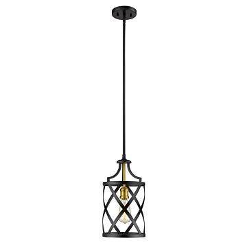 Z-Lite Malcalester 1-Light Mini Pendant Light In Matte Black With Olde Brass