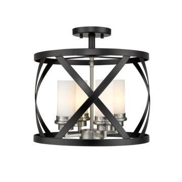 Z-Lite Malcalester 4-Light Semi Flush Mount Ceiling Light In Matte Black With Brushed Nickel