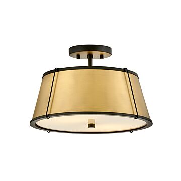 Clarke 2-Light Medium Semi-Flush Mount Ceiling Light in Black with Lacquered Dark Brass accents
