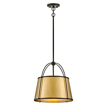 Clarke 1-Light Medium Pendant in Black with Lacquered Dark Brass accents