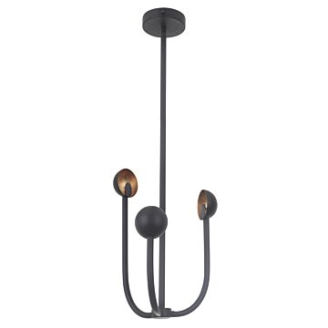 Craftmade Foundry 3 Light Modern Chandelier in Matte Black with Gold Leaf