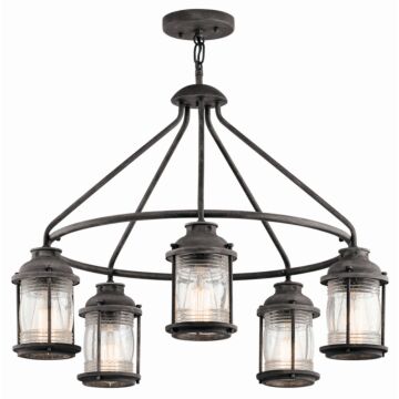 Ashland Bay Five Light Outdoor Chandelier in Weathered Zinc by Kichler