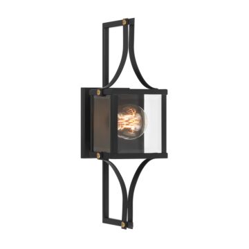 Raeburn One Light Outdoor Wall Lantern in Matte Black and Weathered Brushed Brass by Savoy House