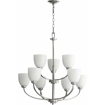 Reyes Nine Light Chandelier in Classic Nickel by Quorum International