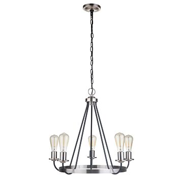 Randolph Five Light Chandelier in Flat Black Brushed Polished Nickel by Craftmade