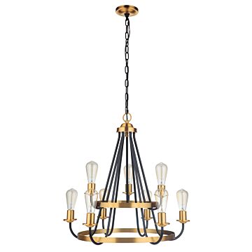 Randolph Nine Light Chandelier in Flat Black Satin Brass by Craftmade