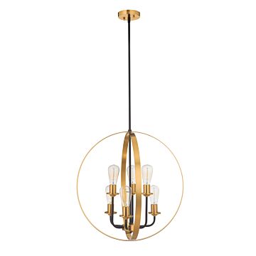 Randolph Six Light Foyer Pendant in Flat Black Satin Brass by Craftmade