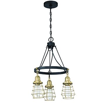Craftmade Thatcher 3-Light Transitional Chandelier in Flat Black with Satin Brass
