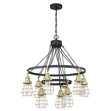 Thatcher Nine Light Chandelier in Flat Black Satin Brass by Craftmade