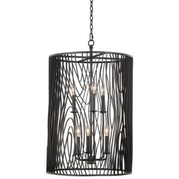 Morre Six Light Foyer Pendant in Black Iron by Kalco