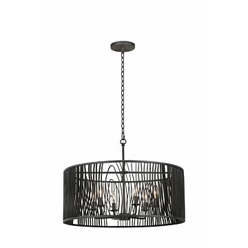 Morre Six Light Pendant in Black Iron by Kalco