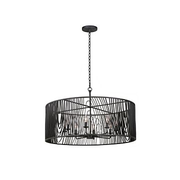 Morre Eight Light Pendant in Black Iron by Kalco