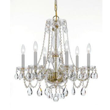Traditional Crystal Six Light Chandelier in Polished Brass by Crystorama
