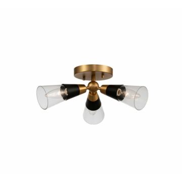 Ponti Three Light Semi Flush Mount in Matte Black New Brass by Kalco
