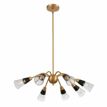 Ponti Eight Light Chandelier in Matte Black New Brass by Kalco