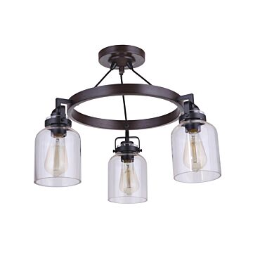 Foxwood Three Light Semi Flush Mount in Flat Black   Dark Teak by Craftmade