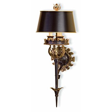 Currey & Company 3 Light 26 Inch Duke Wall Sconce in Zanzibar Gold Leaf and Zanzibar Black