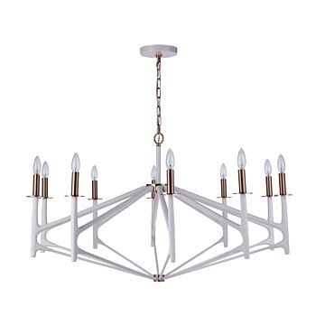 The Reserve Ten Light Chandelier in Matte White   Satin Brass by Craftmade