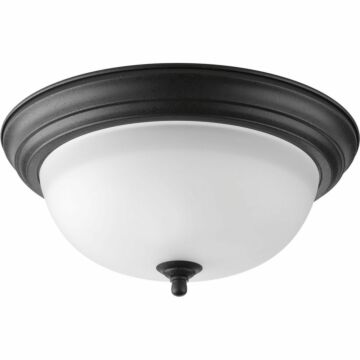 Dome Glass - Alabaster 2-Light Flush Mount in Forged Black