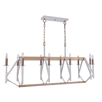 The Reserve Ten Light Island Pendant in Matte White   Satin Brass by Craftmade