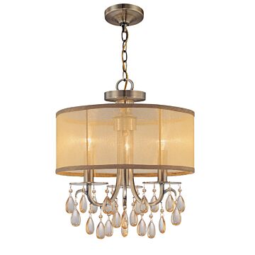 Hampton Three Light Mini Chandelier in Antique Brass by Crystorama