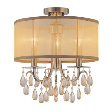 Crystorama Hampton 3 Light 14 Inch Ceiling Light in Antique Brass with Etruscan Teardrop Almond Crystals