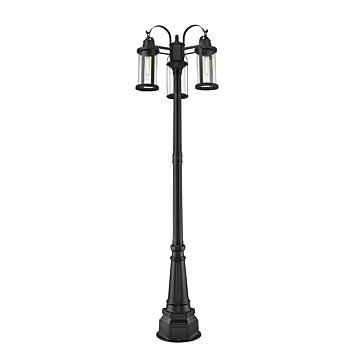 Z-Lite Roundhouse 3-Light Outdoor Post Mounted Fixture Light In Black