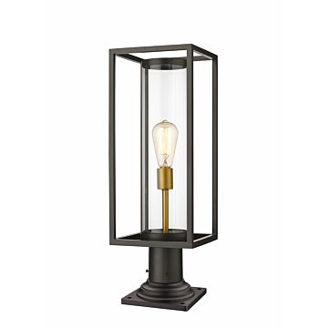Z-Lite Dunbroch 1-Light Outdoor Pier Mounted Fixture Light In Deep Bronze With Outdoor Brass