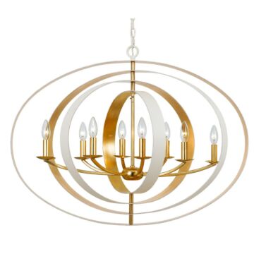 Luna Eight Light Chandelier in Matte White   Antique Gold by Crystorama