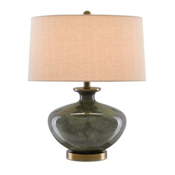 Greenlea 1-Light Table Lamp in Dark Gray with Moss Green with Antique Brass