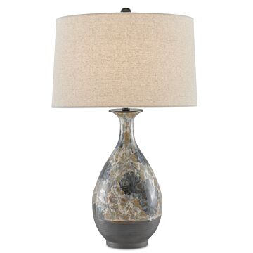 Frangipani 1-Light Table Lamp in Cream with Blue with Brown