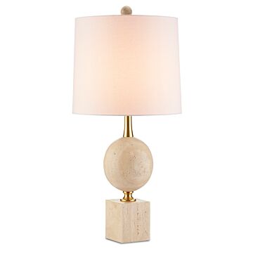 Adorno 1-Light Table Lamp in Natural with Beige with Antique Brass