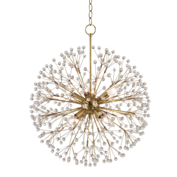 Dunkirk Eight Light Chandelier in Aged Brass by Hudson Valley