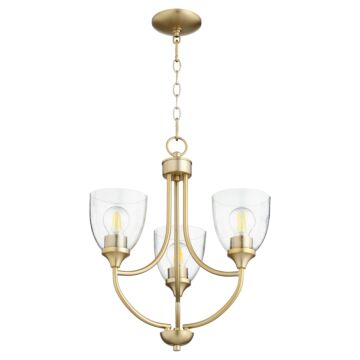 Enclave Three Light Chandelier in Aged Brass Clear Seeded by Quorum